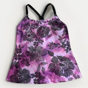 New Balance Womens Athletic Purple Floral Tank Top  Built In Bra‎ Sz Medium